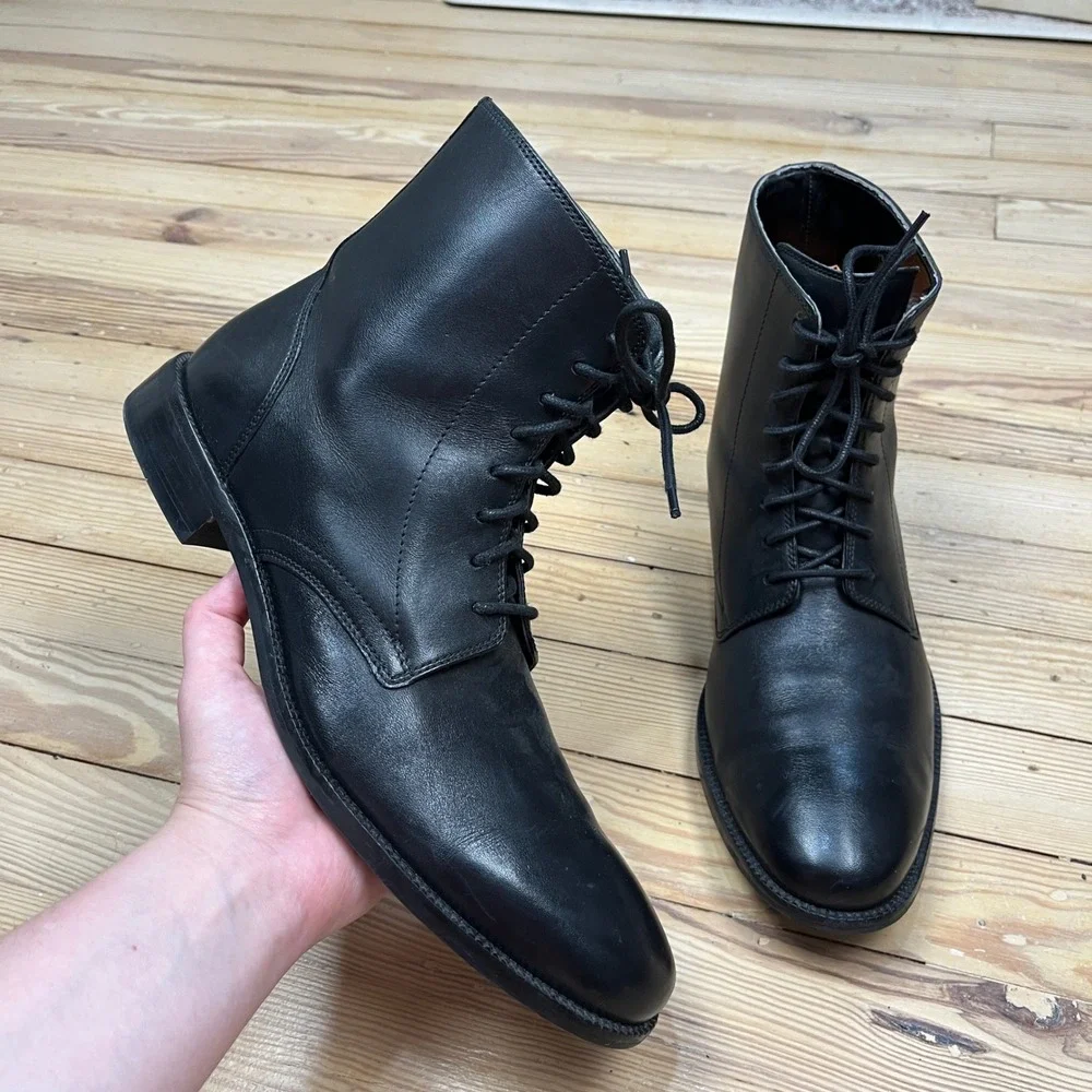 Cole Haan Mens Black Leather Lace Up Boots C11829 Size 9.5 Dress Boot preppy